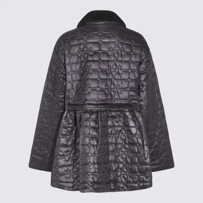 Ganni Dark Brown Nylon Down Jacket In Black