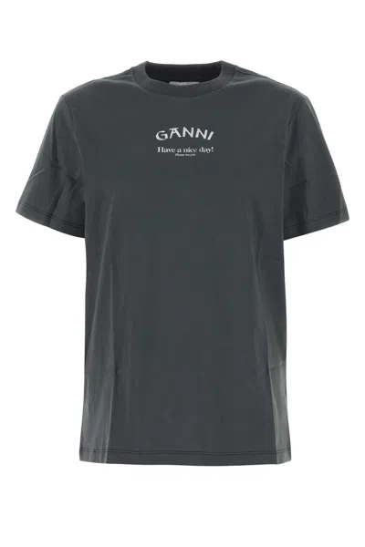 Ganni Dark Grey Cotton Relaxed T-shirt In Volcanicash