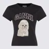 Ganni Women Black T-shirt With Round Neck And Maxi Logo On The Front In Cotton Woman In Black