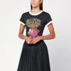Ganni Black Crewneck T-shirt With Maxi Logo On The Front In Cotton Jersey Woman In Black