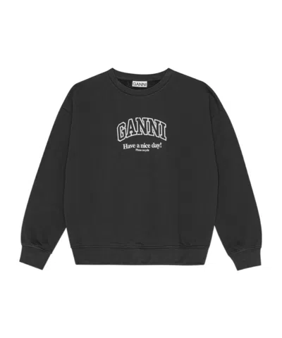 Ganni Dark Grey Isoli Oversized Sweatshirt In Black