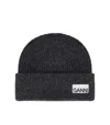 Ganni Dark Grey Ribbed Beanie In Gray