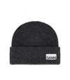 Ganni Logo Ribbed Wool-blend Beanie