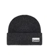 Ganni Dark Grey Ribbed Beanie In Gray