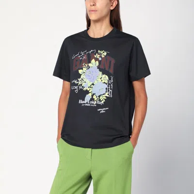 GANNI GANNI DARK GREY ROSE T-SHIRT