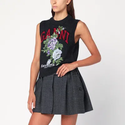 GANNI GANNI  DARK GREY ROSE WOOL-BLEND VEST