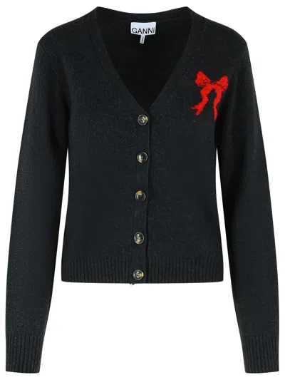 Ganni Dark Grey Wool Blend Cardigan Women In Gray