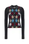 Ganni Long-sleeved Polo Shirt With Argyle Pattern In Multi