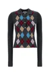 Ganni Long-sleeved Polo Shirt With Argyle Pattern In Gray