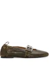 Ganni Dark Olive Green Flats With Buckle Strap In Burgundy