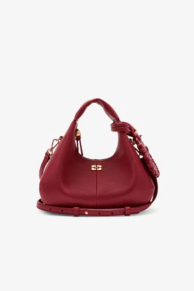Ganni Dark Red Grained Mini Hobo Bag