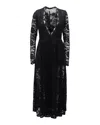 Ganni Deep Neckline Lace Midi Dress In Black Polyamide Blend In Black
