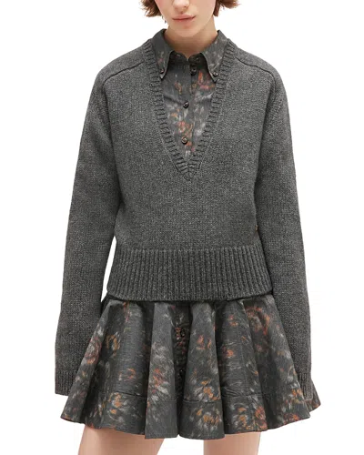 Ganni Deep V Neck Sweater In Gray