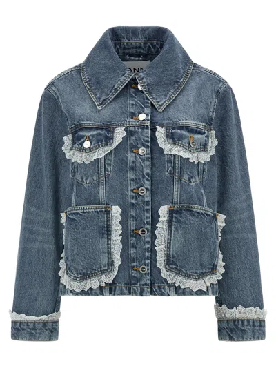 Ganni Denim And Lace Jacket In Blue