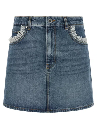 Ganni Denim And Lace Skirt In Blue