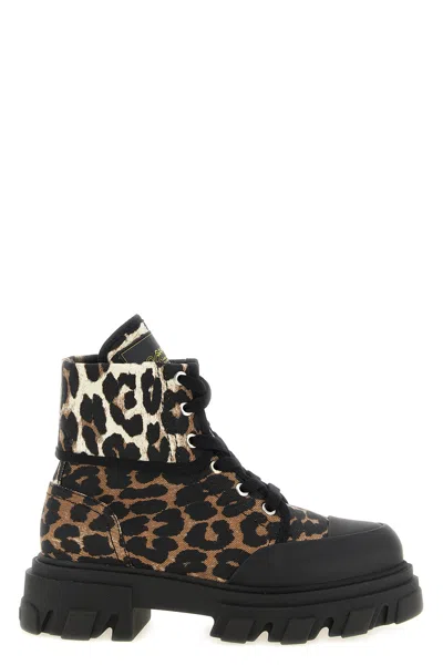 Ganni Denim Ankle Boots In Brown