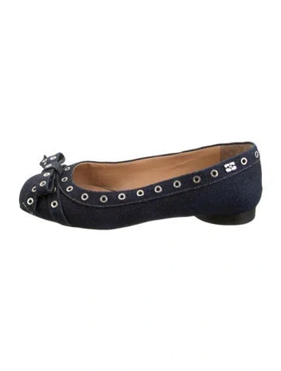 Pre-owned Ganni Denim Ballet Flats In Blue