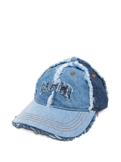 Ganni Womens Multicolour Patchwork Denim Baseball Cap In Blue
