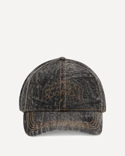 Ganni Denim Baseball Hat In Gray