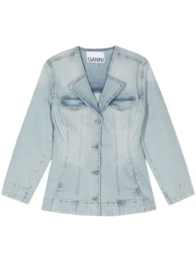 Ganni Slim Fit Denim Stretch Blazer For A In Blue