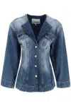 Ganni Sparkle Logo Denim Fitted Blazer In Blue