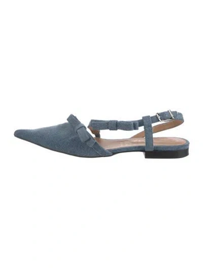 Pre-owned Ganni Denim Bow Accents Slingback Flats In Blue