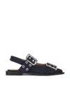 Ganni Buckled Eyelet-embellished Recycled Denim Ballet Flats In Blue