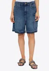 Ganni Blue Shorts With Belt Loops And One Front Patch Pocket
