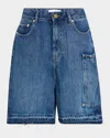 Ganni Blue Shorts With Belt Loops And One Front Patch Pocket In Denim Woman In Mid Blue Vintage