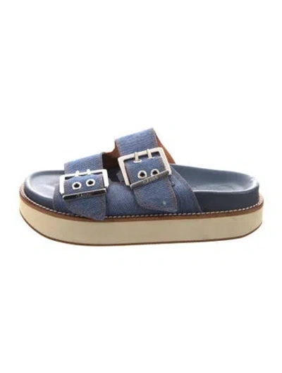 Pre-owned Ganni Denim Colorblock Pattern Slides In Blue