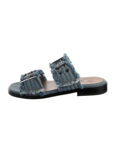Pre-owned Ganni Denim Colorblock Pattern Slides In Blue