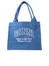 Ganni Logo Embroidery Denim Shopping Bag In Navy