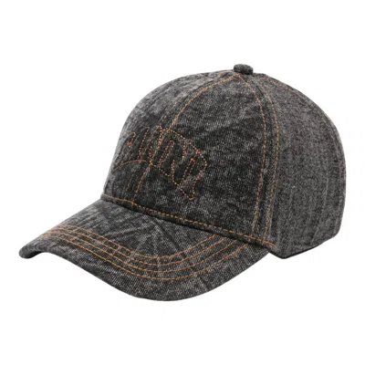 Ganni Denim Cotton Washed Cap In Brown