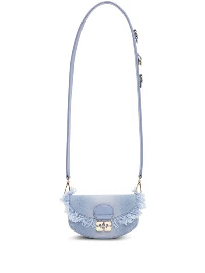 Ganni Denim Cross Body Bag In Blue