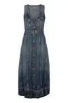Ganni Blue Light Denim Belt Midi Dress