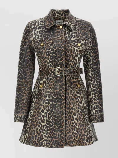 GANNI DENIM DRESS LEOPARD PRINT