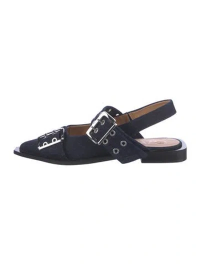 Pre-owned Ganni Denim Eyelet Trim Pumps In Blue