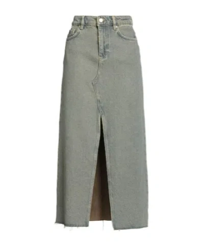 Ganni Denim Flared Skirt In Gray