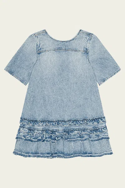 Ganni Denim Frill Mini Dress In Light Blue Stone