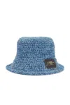 Ganni Denim Handknit Bucket Hat In Light Indigo