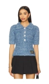 Ganni Hand-knit Denim Polo Top In Light Indigo