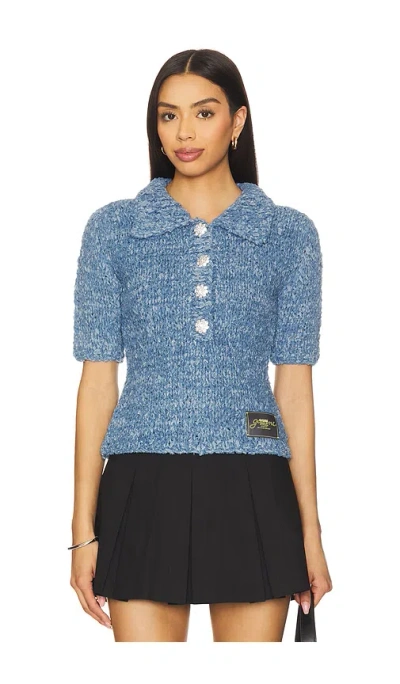 GANNI DENIM HANDKNIT POLO TOP