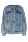 Ganni Blue Oversized Crinkle Denim Jacket In 566