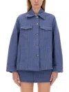 Ganni Stripe Overdyed Denim Jacket In Denim