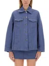 Ganni Stripe Overdyed Denim Jacket In Navy