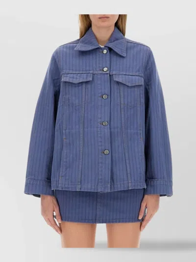 Ganni Denim Jacket Striped Chest Pockets