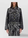 Ganni Denim Jacket With Belted Waist And Chest Pockets