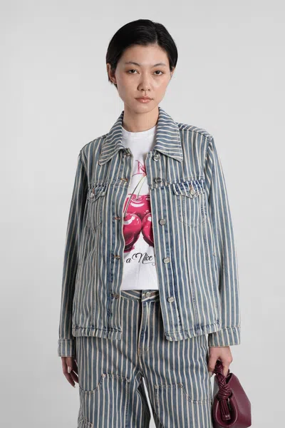 Ganni Denim Jackets In Blue Cotton In Gray