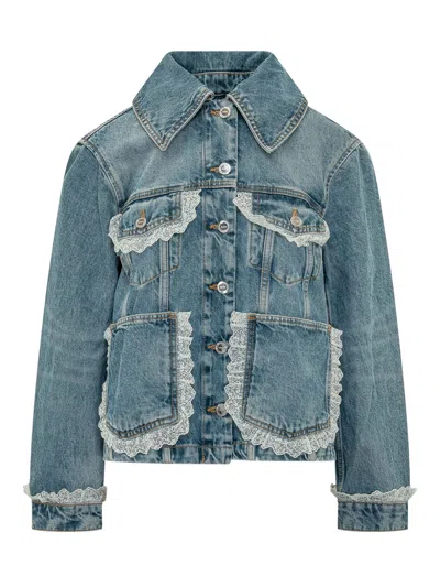 Ganni Denim Lace Jacket In Dark Blue Vintage