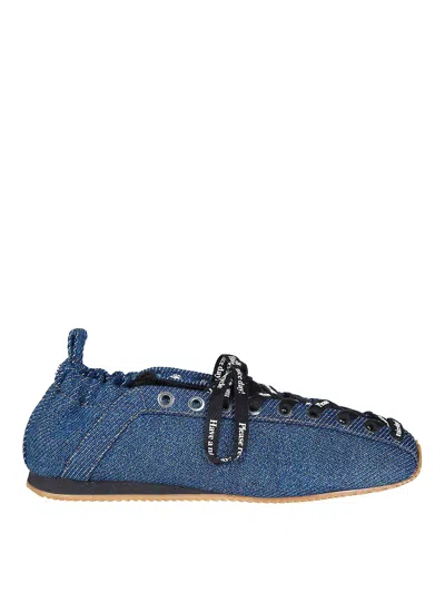 Ganni Denim Laced Ballerina In Blue